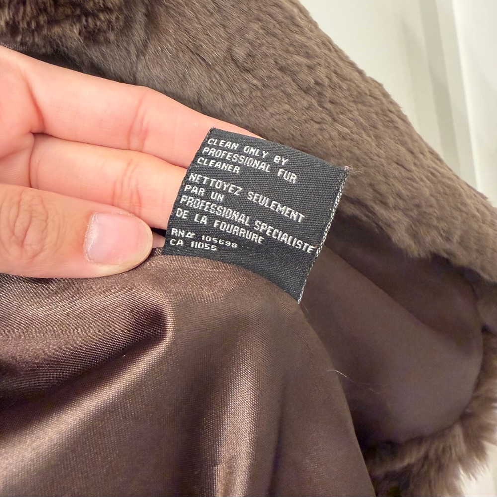 NEW Chocolate Espresso Brown Genuine  Rabbit Fur Oversized Cropped Coat - Picture 6 of 8